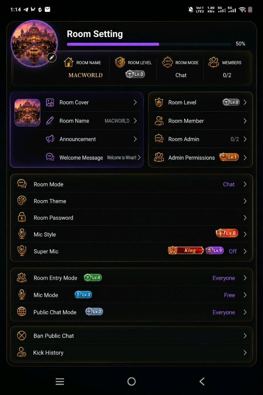 Advanced Winart room controls and community settings